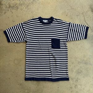 VTG Gallagher Short Sleeve Sweater Striped Navy and White Women's Medium